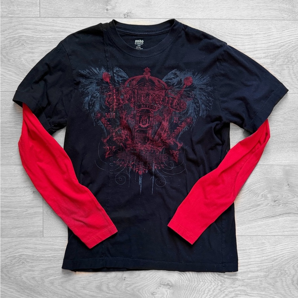 Men's Black and Red Y2K Long Sleeve Shirt